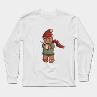 Christmas gingerbread man drinking a coffee Long Sleeve T-Shirt